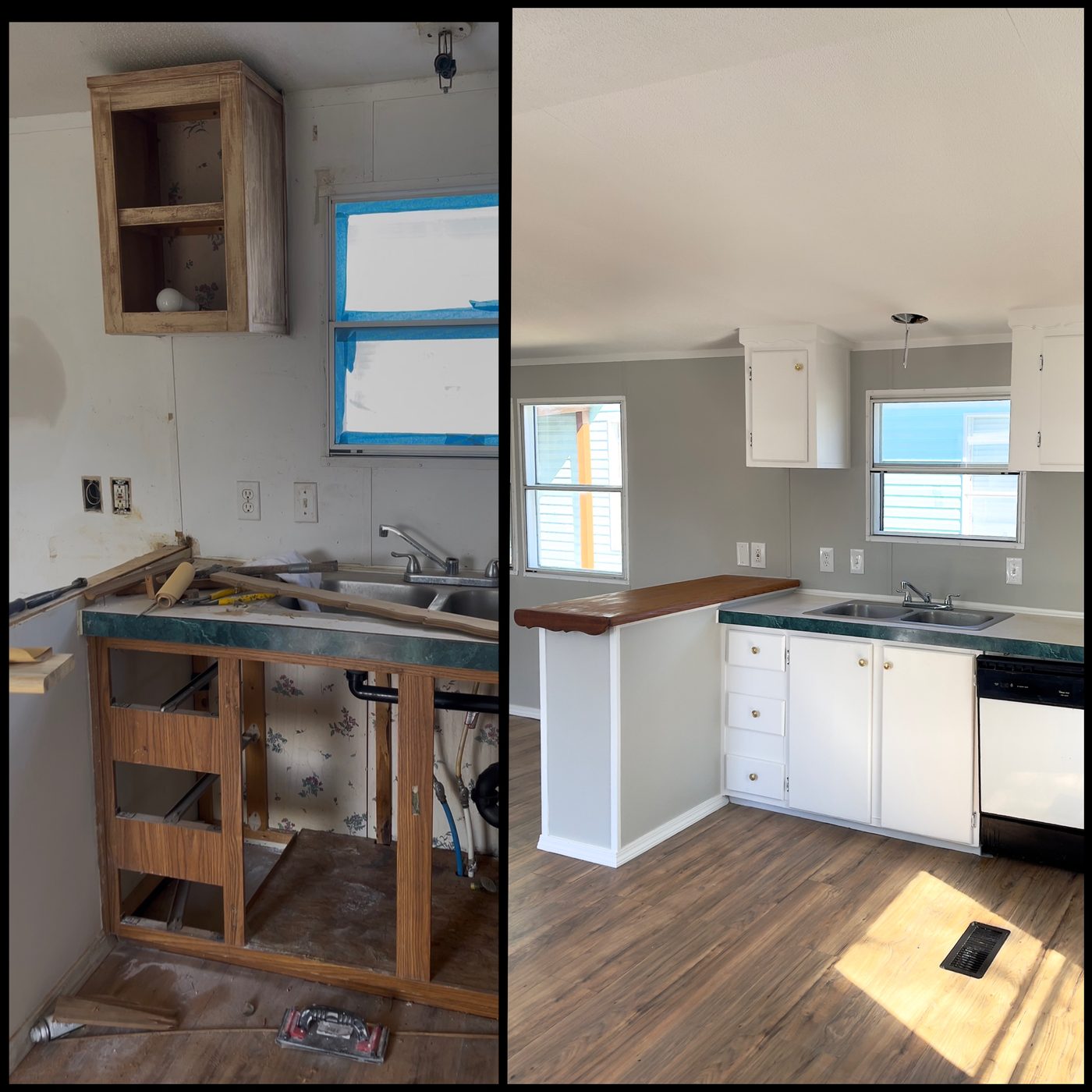 Mobile home kitchen before and after