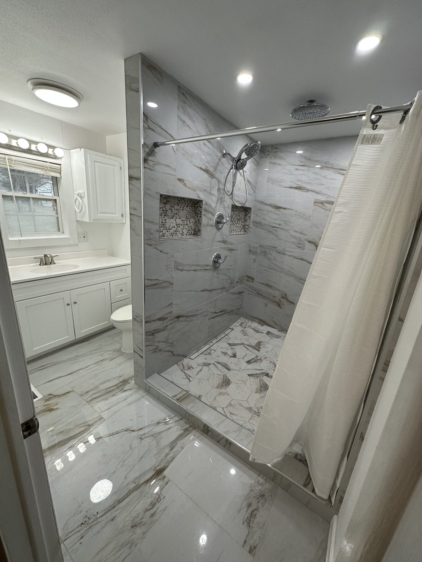 Marble walk-in shower